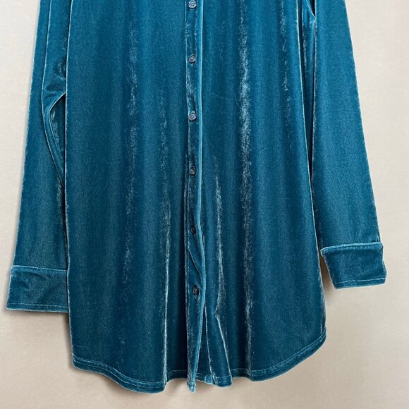 Soft Surroundings Velvet Top Blouse Button-Up Stretch Sz Medium Teal Long Sleeve - Picture 4 of 15